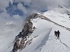 Martin Volken, Evan Stevens, and Mike Hattrup heading for morning turns, Valle Nevado backcountry, Chile.